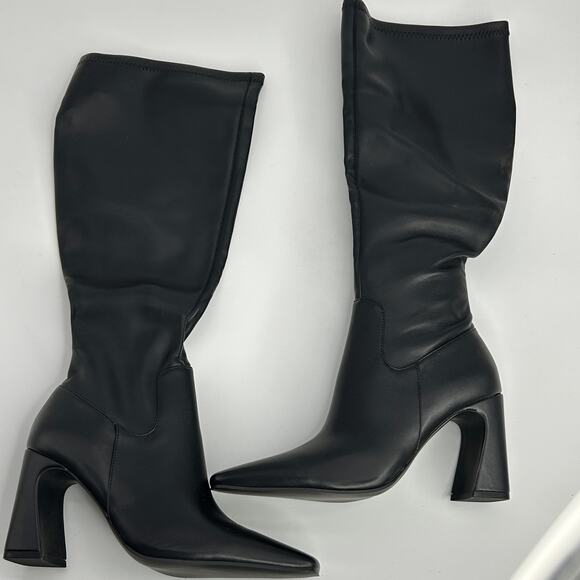 NEW Steve Madden Lamarca Tall Black Wide Calf Boots Size 8.5 WC Stretch Heels - Picture 2 of 7